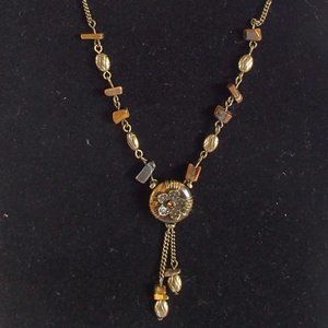 Tiger Eye Medallion Avon Necklace Earrings Set  Burnished Brass Nickel Free